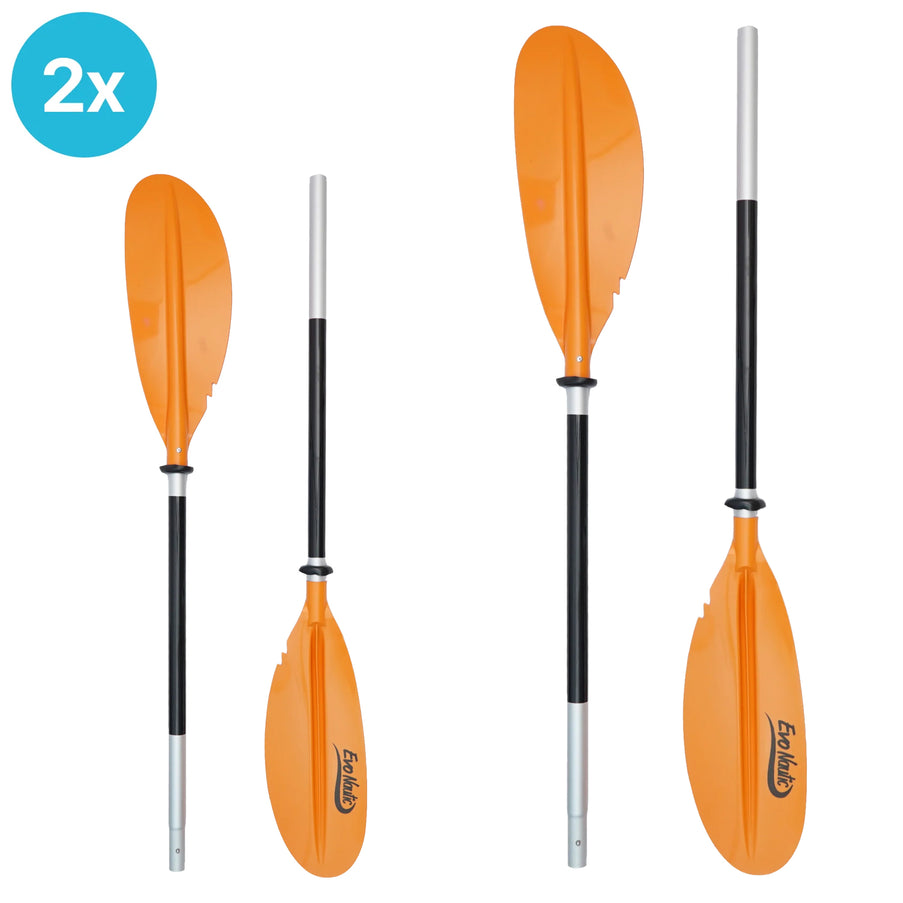 2 Stück EvoNautic Kajak Paddel Verstellbar Aluminium 2-teilig Orange
