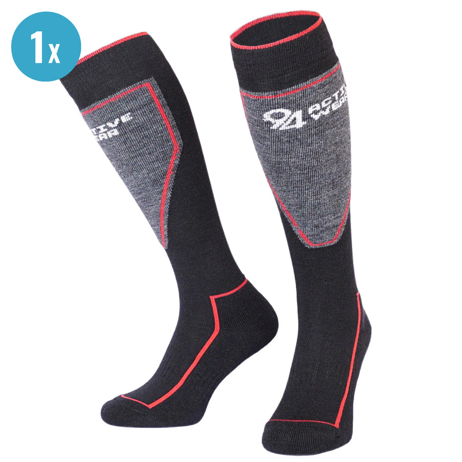 94Activewear Outdoor- en Skisokken Merino Wol Zwart/Rood 1-Paar