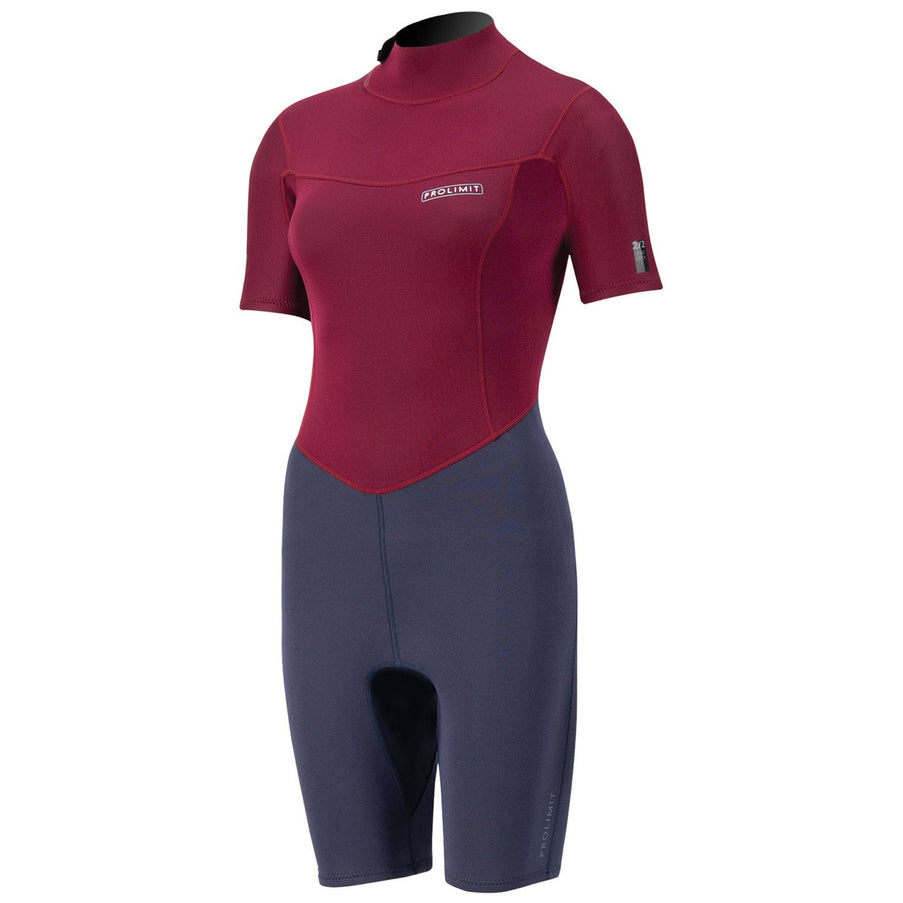 Prolimit Shorty Wetsuit Dames Edge Backzip 2/2mm Blauw/Rood