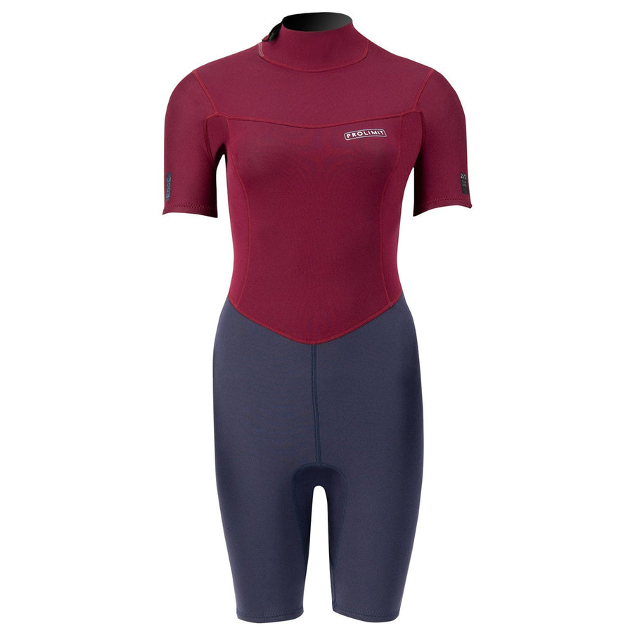 Prolimit Shorty Wetsuit Dames Edge Backzip 2/2mm Blauw/Rood