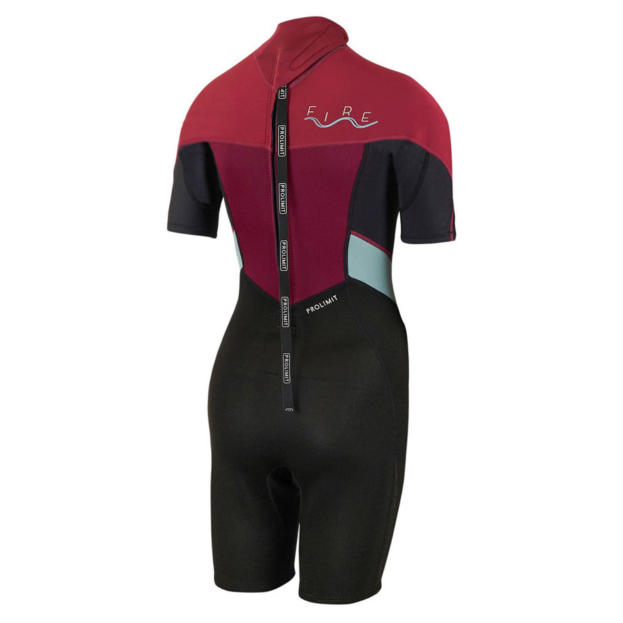 Prolimit Shorty Wetsuit Dames Fire Backzip 2/2mm Donkerrood