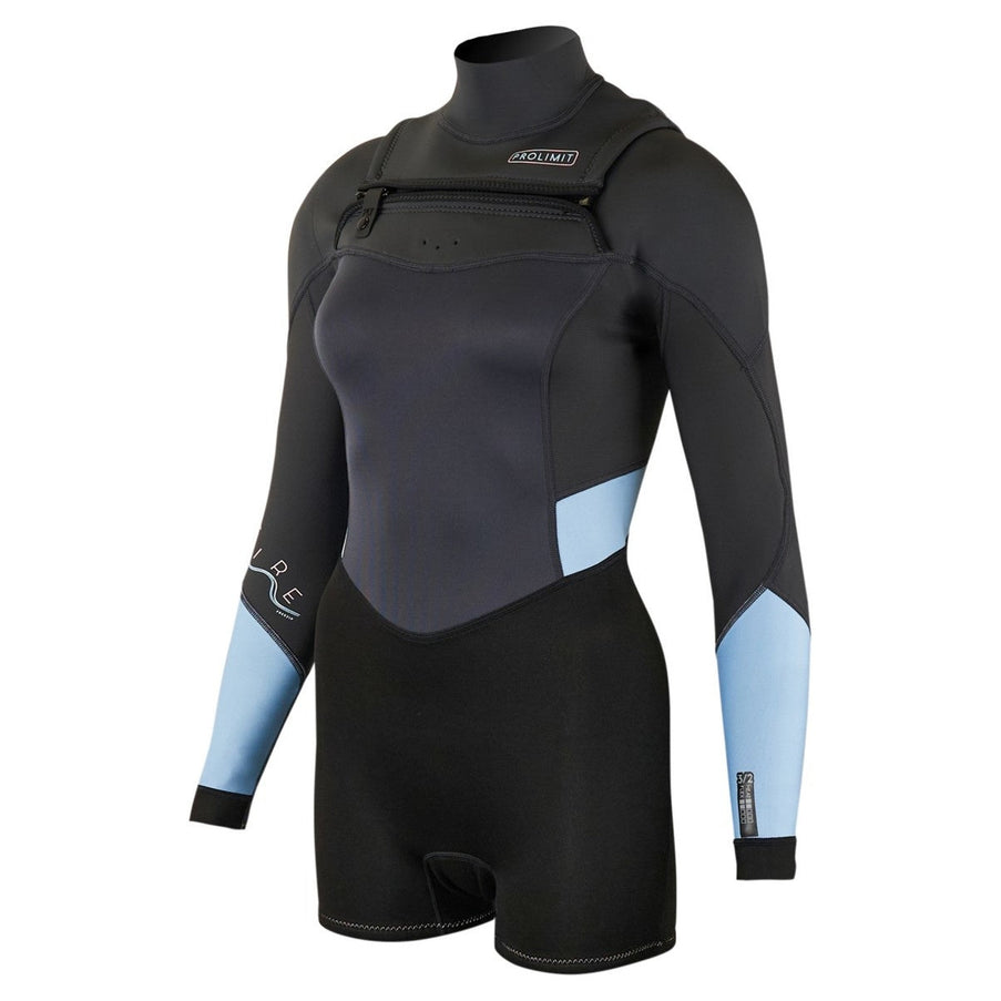 Prolimit Shorty Fire Wetsuit L/S Dames Freezip 3/2mm Donkergrijs