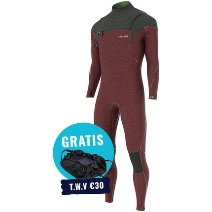 Prolimit Wetsuit Heren Mercury Steamer Freezip 3/2MM Zwart/Burgundy