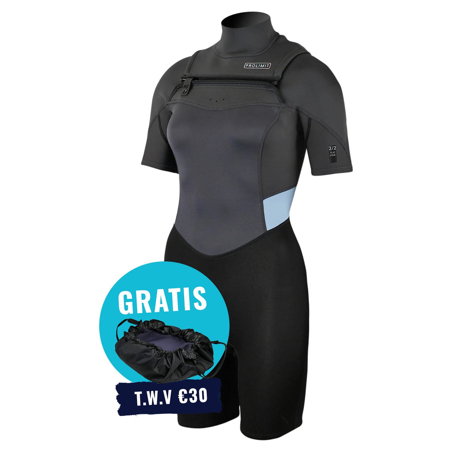 Prolimit Shorty Wetsuit Dames Fire Freezip 2/2mm Blauw/Grijs