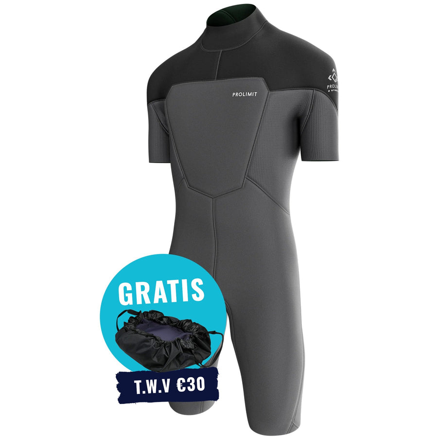 Prolimit Shorty Heren Steamer V-Zip 2/2MM Zwart
