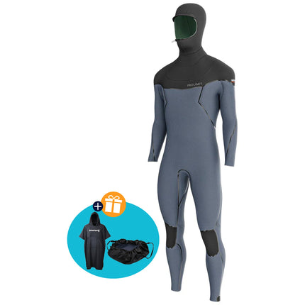 Prolimit Wetsuit Heren Vapor Steamer C-Zip 6/4MM Hooded Zwart/Blauw