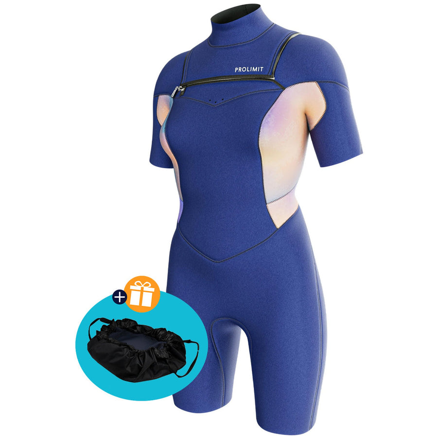 Prolimit Shorty Dames Fire Freezip 2/2MM Blauw/Peach