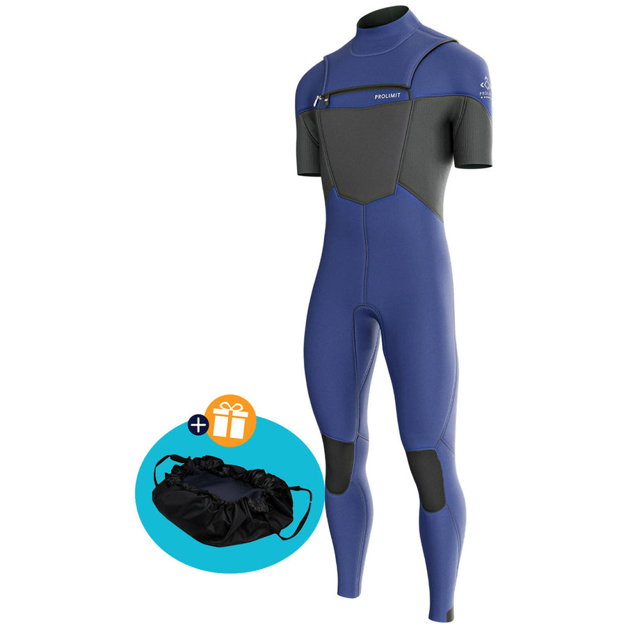 Prolimit Wetsuit Heren Fusion Steamer Korte Mouwen Freezip 3/2MM Blauw/Grijs