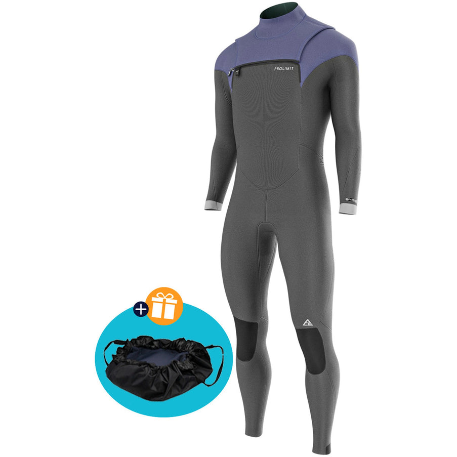 Prolimit Wetsuit Heren ACE Steamer Freezip 5/4MM Zwart/Blauw/Grijs