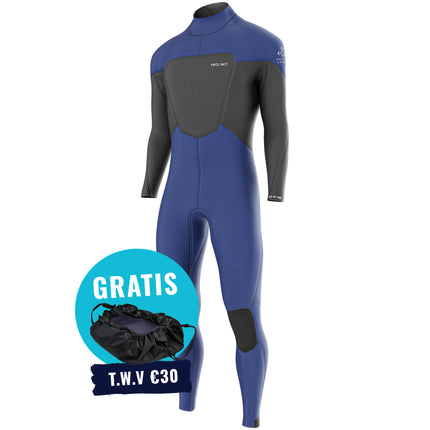 Prolimit Prolimit Wetsuit Heren Fusion Steamer V-Zip 4/3MM Blauw/Grijs